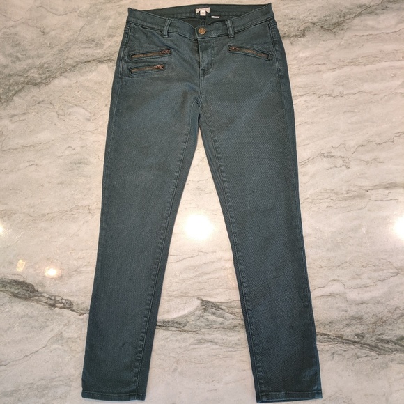 J Crew Dark Green Moto Zipper Pocket Jeans - Picture 2 of 8